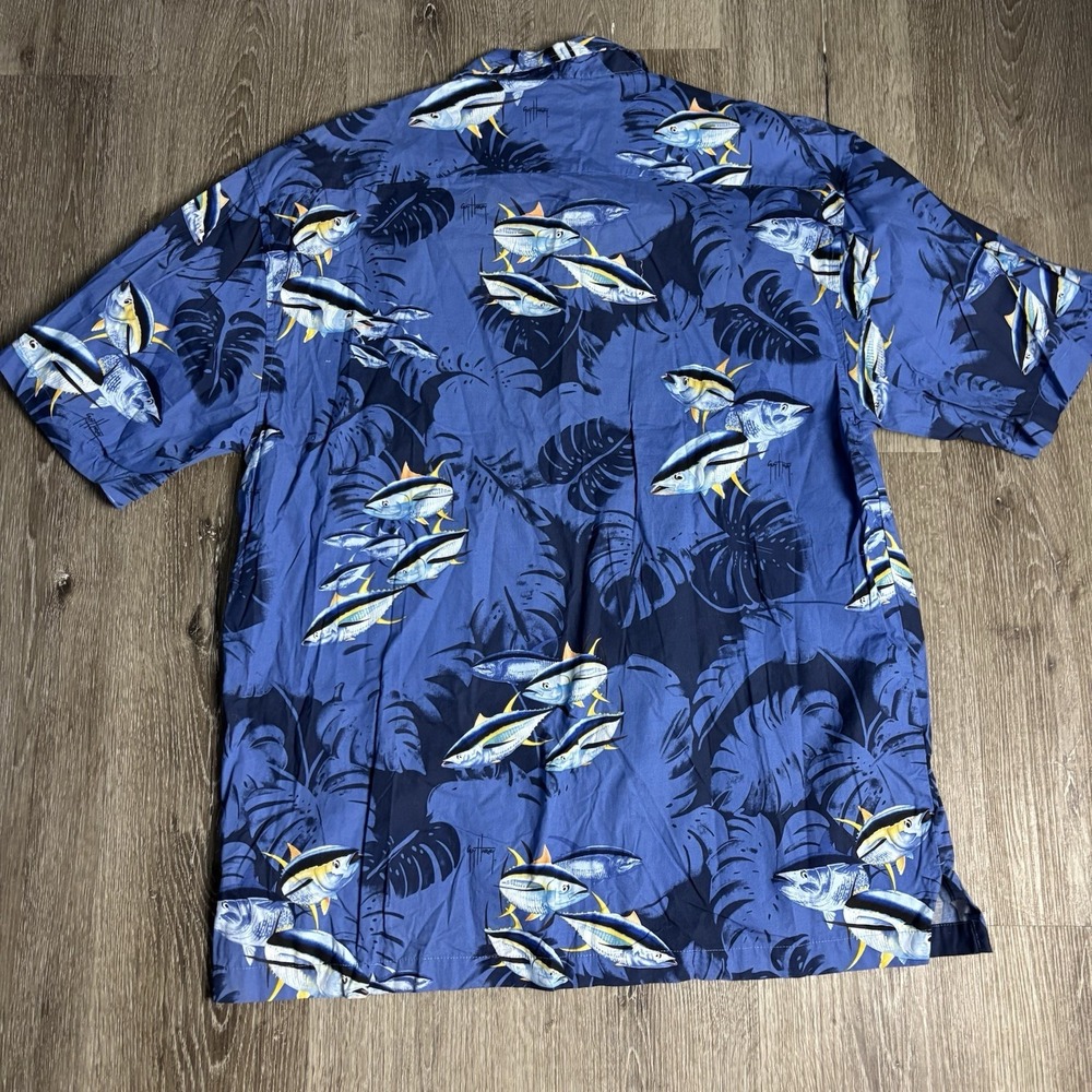 Guy Harvey Shirt Men's XL Blue Fishing Marlin AFTCO Button Cotton Bluewater - Picture 2 of 9